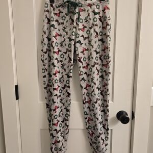 Womens Festive Dog Print Plush Pajama Pants